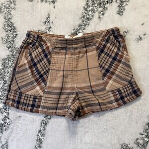 Aerie Shorts Womens Size XL Brown Multi Plaid Print Guaze High Waist Cotton